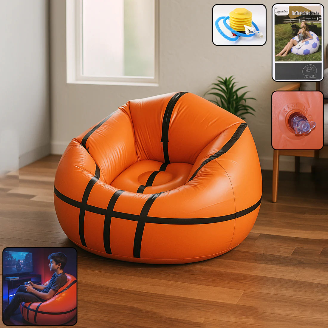 Foldable Cartoon Style Sofa Chair Ball Chair for Adults Kids Size 110×85 cm